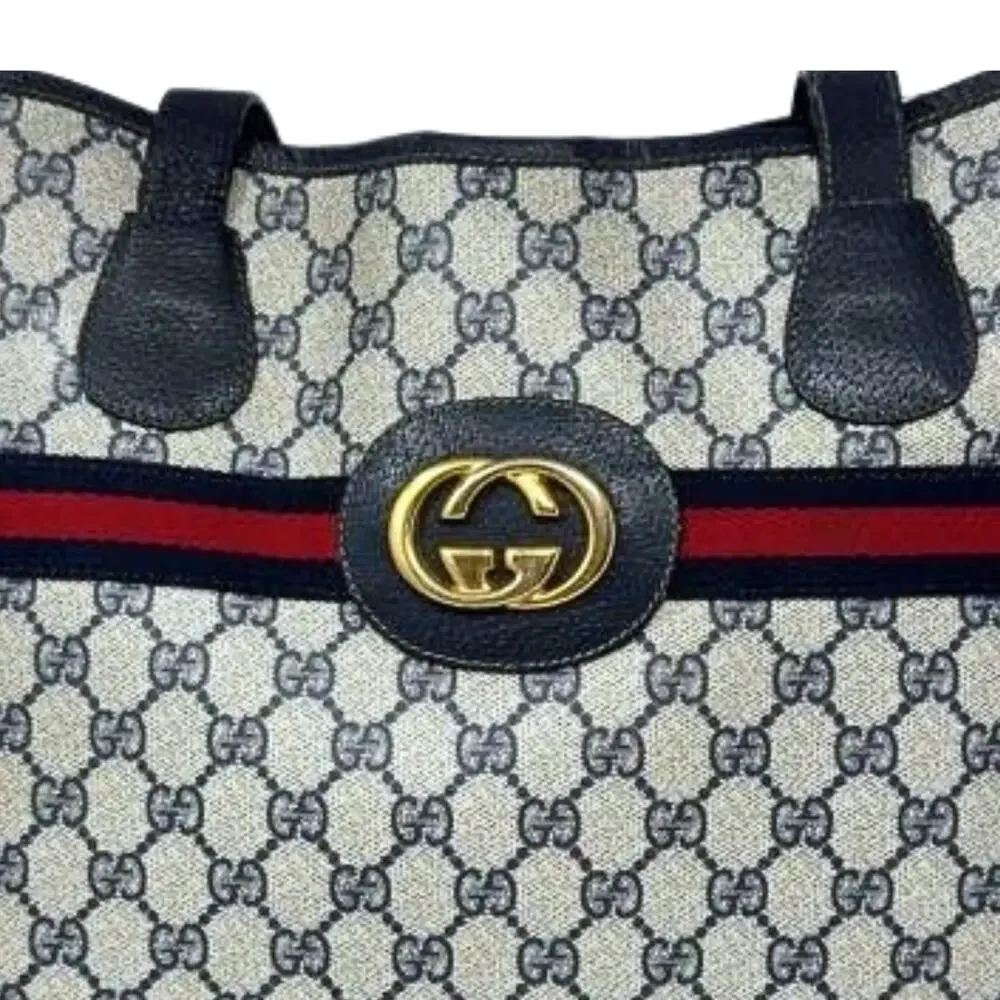 Gucci Bag Shoulder Tote XL Purse GG Logo Monogram Navy Blue Red‎ Ophidia Canvas - Picture 8 of 12